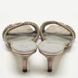 Pre Owned صندل سلايد جينا جلد أرجواني/أخضر مزخرف كريستال مقاس 40