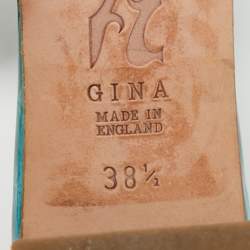 Pre Owned Gina Size 38.5 Blue Croc Embossed Patent Leather Crystal Embellished Mules