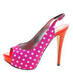 Gina Purple Polka Dot Fabric Peep Toe Slingback Sandals Size 37.5