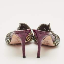 مملوكة مسبقًا صندل سلايد جينا مزخرف كريستال جلد ولميع أسود/فضي مقاس 40.5