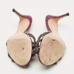 مملوكة مسبقًا صندل سلايد جينا مزخرف كريستال جلد ولميع أسود/فضي مقاس 40.5