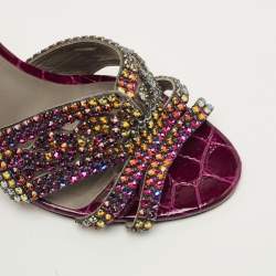 مملوكة مسبقًا صندل سلايد جينا مزخرف كريستال جلد ولميع أسود/فضي مقاس 40.5