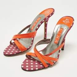 Pre Owned صندل سلايد جينا جلد لامع أحمر سيور متقاطعة مقاس 39.5