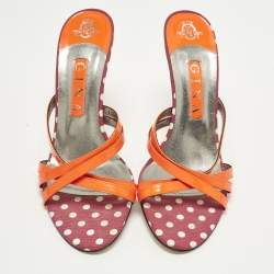 Pre Owned صندل سلايد جينا جلد لامع أحمر سيور متقاطعة مقاس 39.5