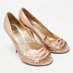 مملوكة مسبقًا صندل جينا نعل سميك سيور كاحل مزخرف كريستال جلد بيج مقاس 37