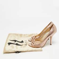 مملوكة مسبقًا صندل جينا نعل سميك سيور كاحل مزخرف كريستال جلد بيج مقاس 37