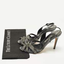 Pre Owned صندل جينا تي-ستراب منصة مزخرف كريستال جلد لامع أسود مقاس 40.5