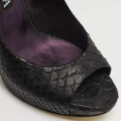 مملوكة مسبقًا Gina Size 40.5 Black Python Leather Platform Peep Toe Pumps