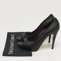 مملوكة مسبقًا Gina Size 40.5 Black Python Leather Platform Peep Toe Pumps