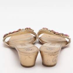 مملوكة مسبقًا Gina Size 37.5 Gold Leather Crystal Embellished Slide Sandals