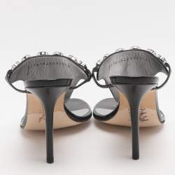 Pre Owned صندل سيور جينا جلد لامع مزخرف بالكريستال أسود مقاس 39