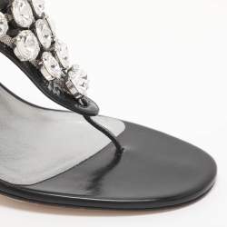 Pre Owned صندل سيور جينا جلد لامع مزخرف بالكريستال أسود مقاس 39