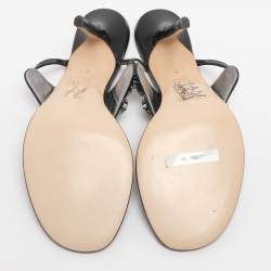 Pre Owned صندل سيور جينا جلد لامع مزخرف بالكريستال أسود مقاس 39