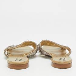 Pre Owned Gina Size 36 Gold Leather Crystal Embellished Flat Slides 