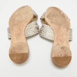 Pre Owned Gina Size 36 Gold Leather Crystal Embellished Flat Slides 