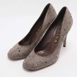Pre Owned Gina Size 40 Brown Crystals and Satin Pumps