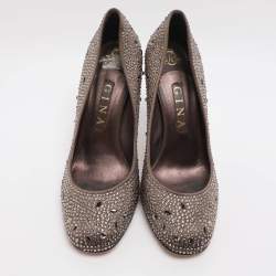 Pre Owned Gina Size 40 Brown Crystals and Satin Pumps
