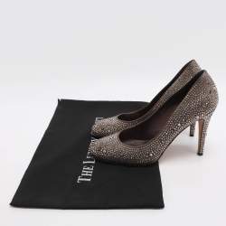 Pre Owned Gina Size 40 Brown Crystals and Satin Pumps