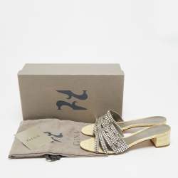 Pre Owned صندل سلايد جينا جلد ميتاليك مزخرف كريستال مقاس 38.5