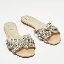 مملوكة مسبقًا صندل جينا فلات مزخرف كريستال جلد أصفر مقاس 41