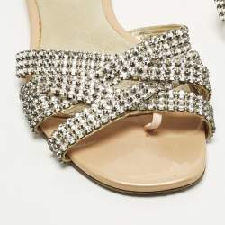 مملوكة مسبقًا صندل جينا فلات مزخرف كريستال جلد أصفر مقاس 41