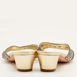 مملوكة مسبقًا صندل سلايد جينا جلد ميتاليك مزخرف كريستال مقاس 38.5