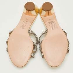 مملوكة مسبقًا صندل سلايد جينا جلد ميتاليك مزخرف كريستال مقاس 38.5
