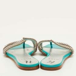 Pre Owned Gina Lexi Size 38.5 Green Patent Leather Crystal Embellished Flat Slide Sandals