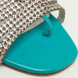 Pre Owned Gina Lexi Size 38.5 Green Patent Leather Crystal Embellished Flat Slide Sandals