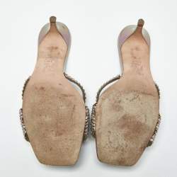 Pre Owned صندل سلايد جينا جلد أرجواني/أخضر مزخرف كريستال مقاس 40