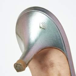 Pre Owned صندل سلايد جينا جلد أرجواني/أخضر مزخرف كريستال مقاس 40