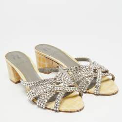 مملوكة مسبقًا صندل سلايد جينا جلد ميتاليك م زخرف كريستال مقاس 38.5