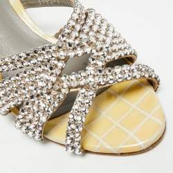 مملوكة مسبقًا صندل سلايد جينا جلد ميتاليك مزخرف كريستال مقاس 38.5