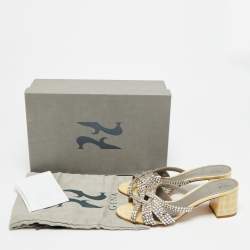 مملوكة مسبقًا صندل سلايد جينا جلد ميتاليك مزخرف كريستال مقاس 38.5