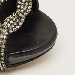 مملوكة مسبقًا Gina Size 40.5 Black Satin Crystal Embellished Pumps