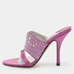 Pre Owned Gina Size 39.5 Purple Crystals and Satin Slide Sandals