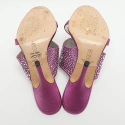 Pre Owned صندل سلايد جينا بلورات أرجوانية وحرير مقاس 39.5