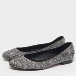 Pre Owned Gina Size 41 Grey Satin Crystal Embellished Ballet Flats