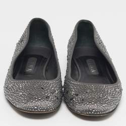 Pre Owned Gina Size 41 Grey Satin Crystal Embellished Ballet Flats