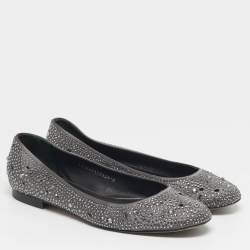 Pre Owned Gina Size 41 Grey Satin Crystal Embellished Ballet Flats