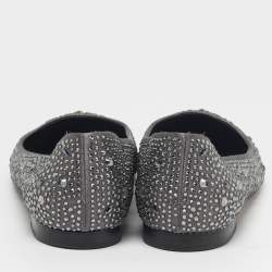 Pre Owned Gina Size 41 Grey Satin Crystal Embellished Ballet Flats