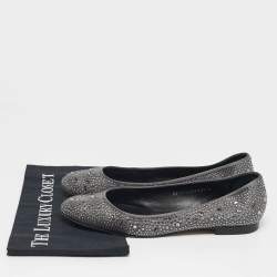 Pre Owned Gina Size 41 Grey Satin Crystal Embellished Ballet Flats