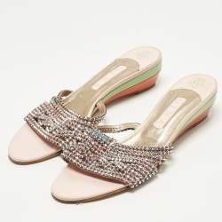 Pre Owned Gina Size 41 Multicolor Leather Crystal Embellished Wedge Sandals
