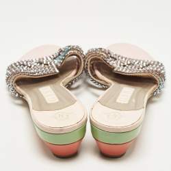 Pre Owned Gina Size 41 Multicolor Leather Crystal Embellished Wedge Sandals