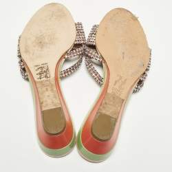Pre Owned Gina Size 41 Multicolor Leather Crystal Embellished Wedge Sandals