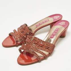 مملوكة مسبقًا Gina Size 41 Two Tone Leather Crystal Embellished Slide Sandals