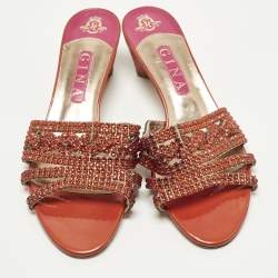 مملوكة مسبقًا Gina Size 41 Two Tone Leather Crystal Embellished Slide Sandals