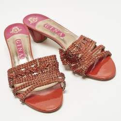 مملوكة مسبقًا Gina Size 41 Two Tone Leather Crystal Embellished Slide Sandals