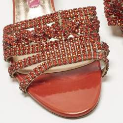 مملوكة مسبقًا Gina Size 41 Two Tone Leather Crystal Embellished Slide Sandals