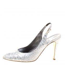 Gina Silver Chrome Python Slingback Sandals Size 40